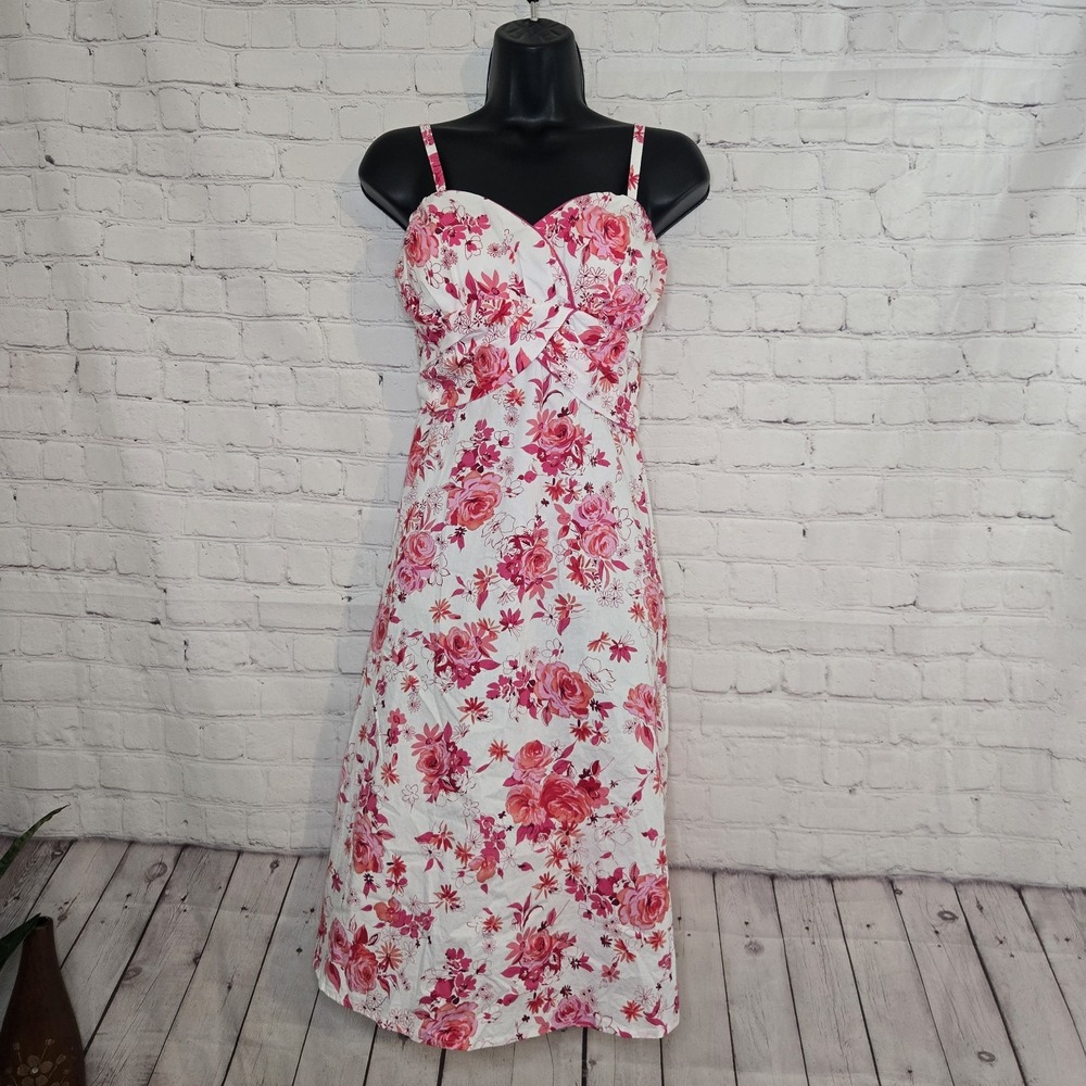 Y2k milkmaid feminine romantic garden floral B.Moss midi summer dress Cotton 6